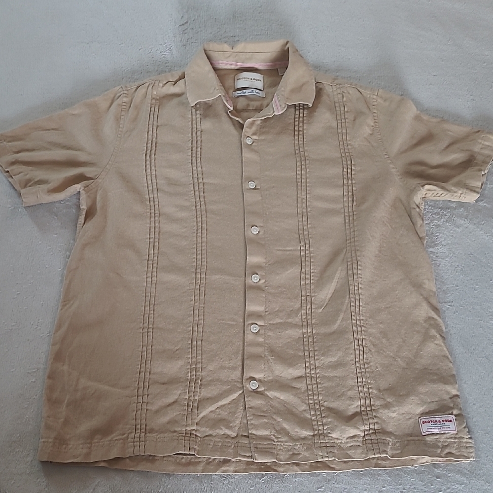 Scotch & Soda Linen Blend Shirt Mens M Beige Short Sleeve Casual EU Summer